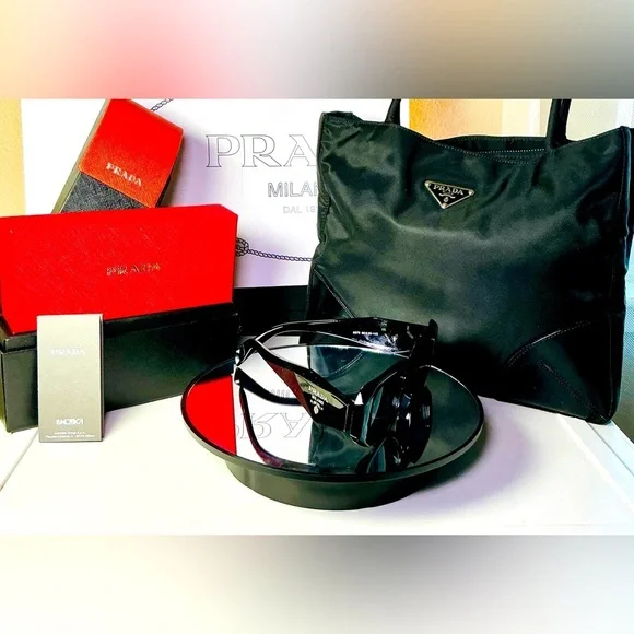 PRADA BLACK GEOMETRIC SUNGLASSES-Authentic LIKE NEW - Picture 6 of 15